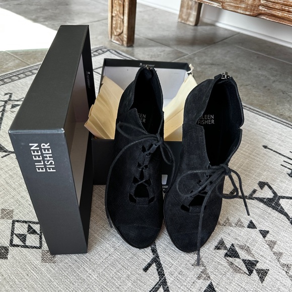 Eileen Fisher Suede Peep-Toe Boots - Picture 2 of 4